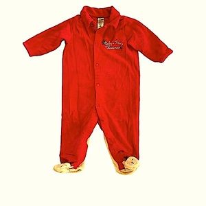 🧸ONESIE “BABY’S FIRST CHRISTMAS” by LITTLE ME•Red velvety soft•Reindeer Feet•6m